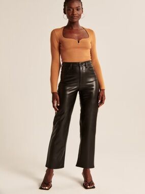Abercrombie & Fitch Black Vegan Leather Curve Love High-Rise Ankle Pants